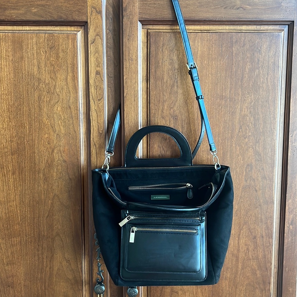 Anthropologie black suede Tote bag crossbody - Picture 2 of 8